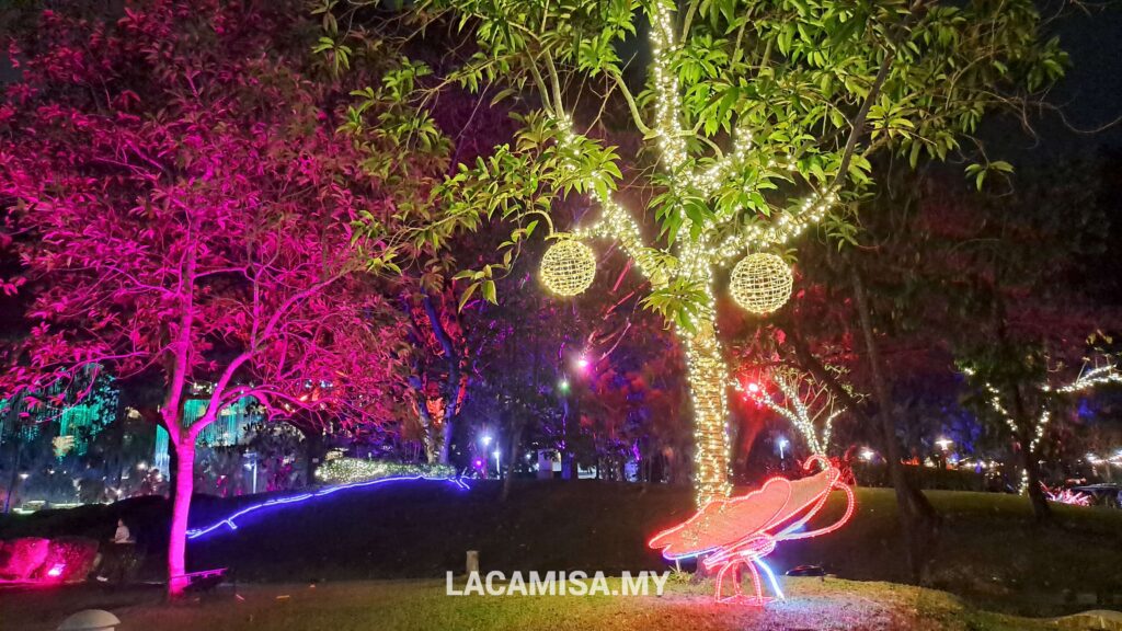 Beautiful trees covered with neon lights in Secret Garden Putrajaya