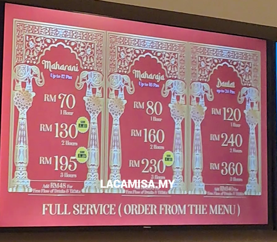 Room prices in Maharaja Karaoke IOI City Mall Putrajaya