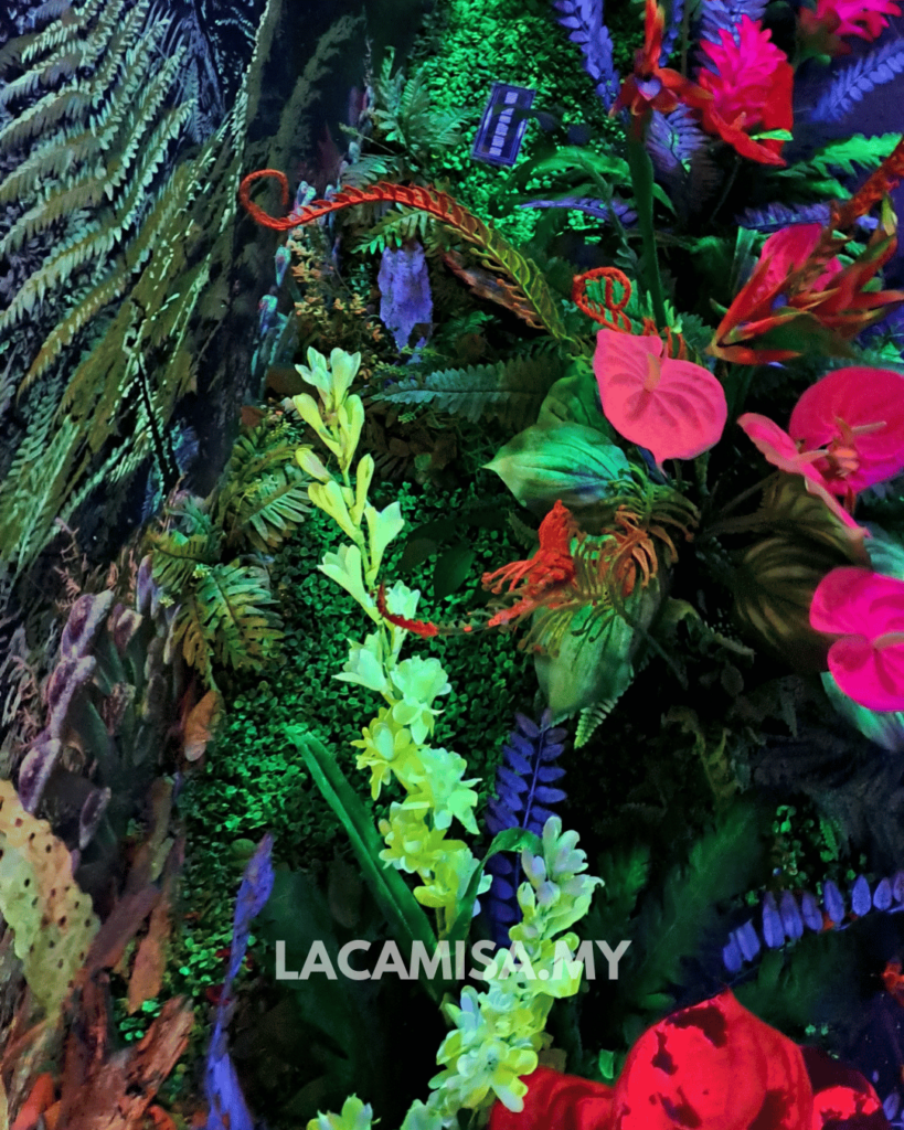 Beautiful illuminated artificial flowers in Dark Mansion Museum Penang