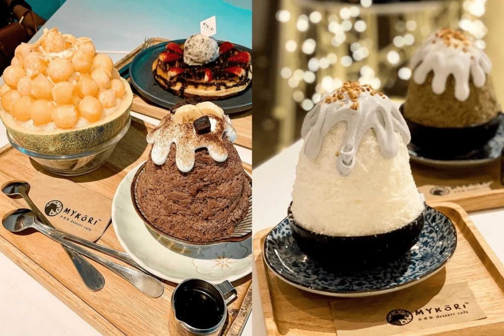 Some of the signature kakigori in Mykori Dessert Cafe. Photo credited to : https://blog.beepit.com/mykori-dessert-cafe/