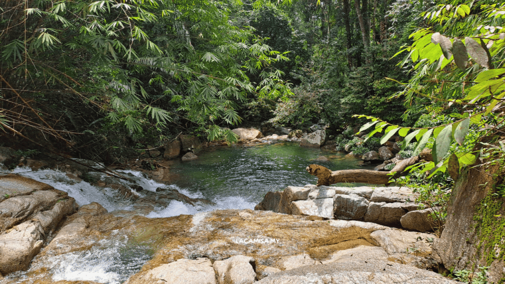 At the end of the waterfall, there is a large pond of crystal clear water.