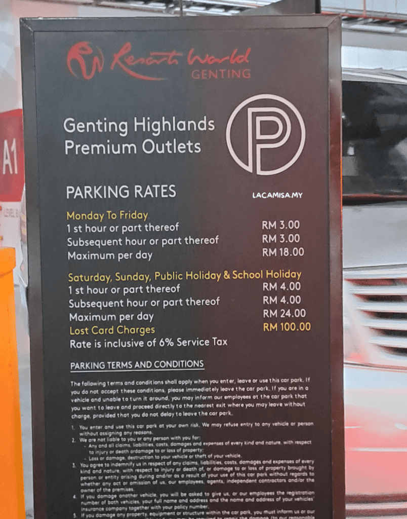 Parking Rates at Genting Highlands Premium Outlet