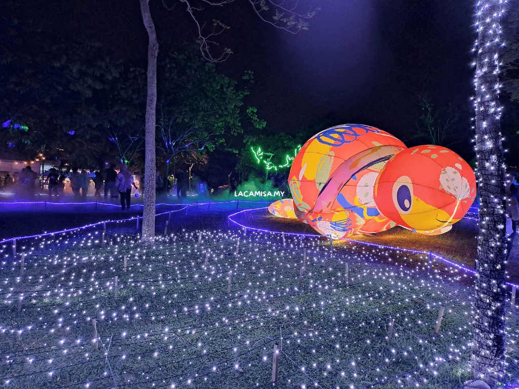 Purple-colored illuminated grasses during the lantern festival in Putrajaya