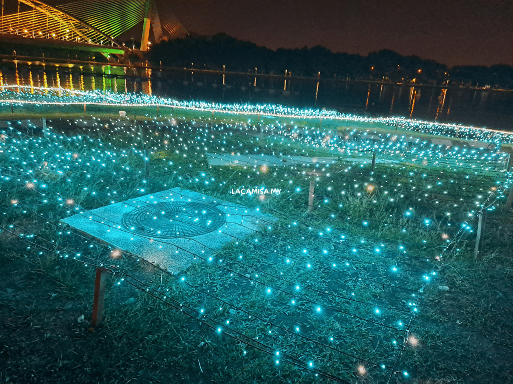 Blue-colored illuminated grasses during the lantern festival in Putrajaya