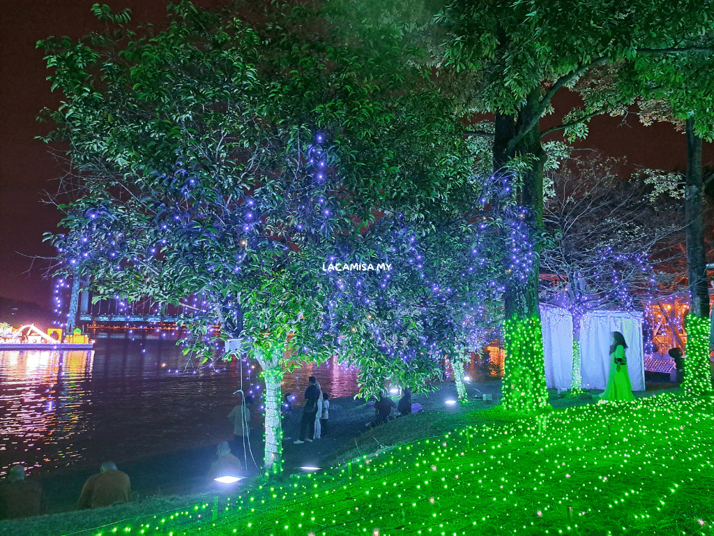 Illuminated trees with dotted lighting grasses