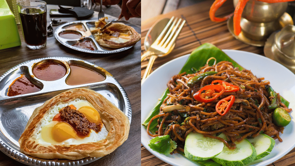 Roti canai and mee goreng mamak are must-try local foods in Malaysia for an authentic culinary experience.