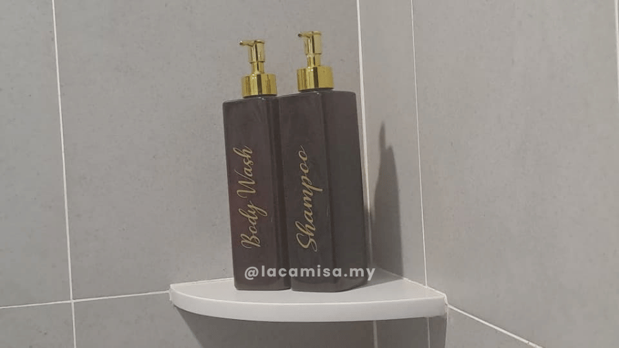 Full-sized shower essentials provided for your comfort! (Just a heads-up: these big bottles are for in-room use only, not souvenirs).